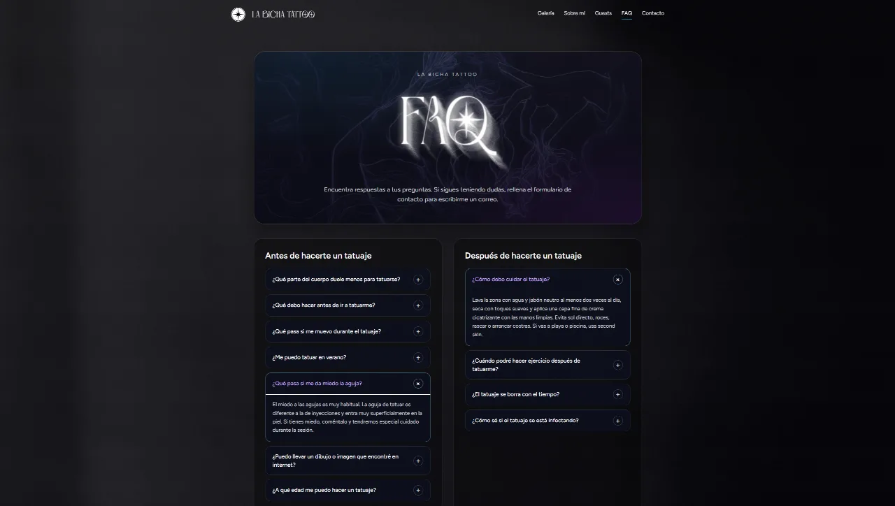 Captura del proyecto Portfolio y e-commerce: La bicha Tattoo (2 de 3)